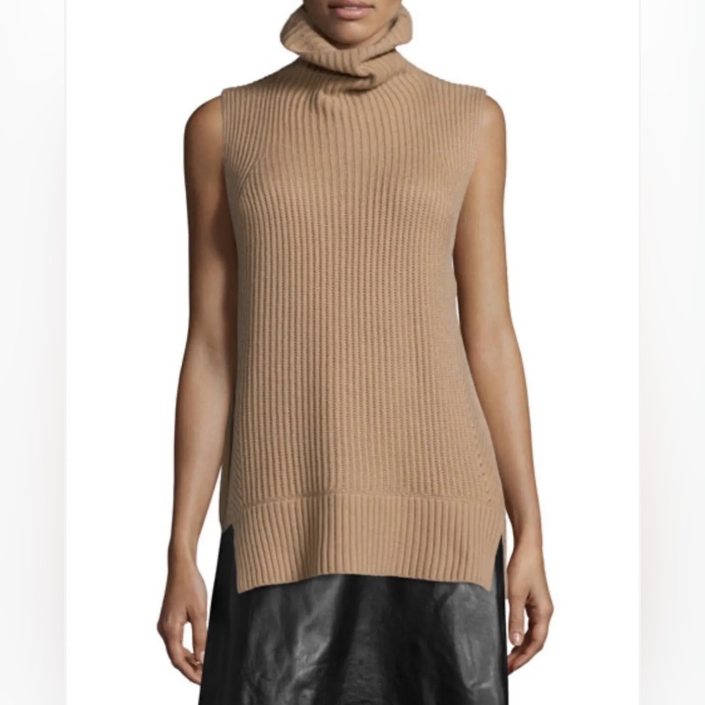 EUC Vince wool and cashmere blend light brown turtleneck sleeveless tunic